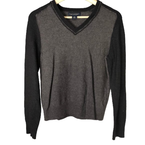 Banana Republic Extra Fine Merino Wool V Neck Sweater Two Tone Brown Small Med - Picture 1 of 3